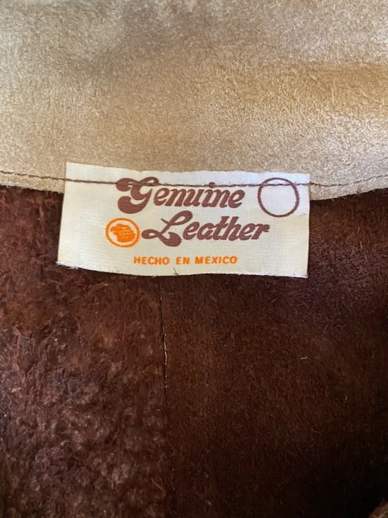 Vintage Leather Cape Poncho Hippie Jacket Size OS Tan Brown Zipper Front Western - Picture 8 of 13